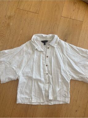 Banana Republic White Cropped Button-Front Shirt